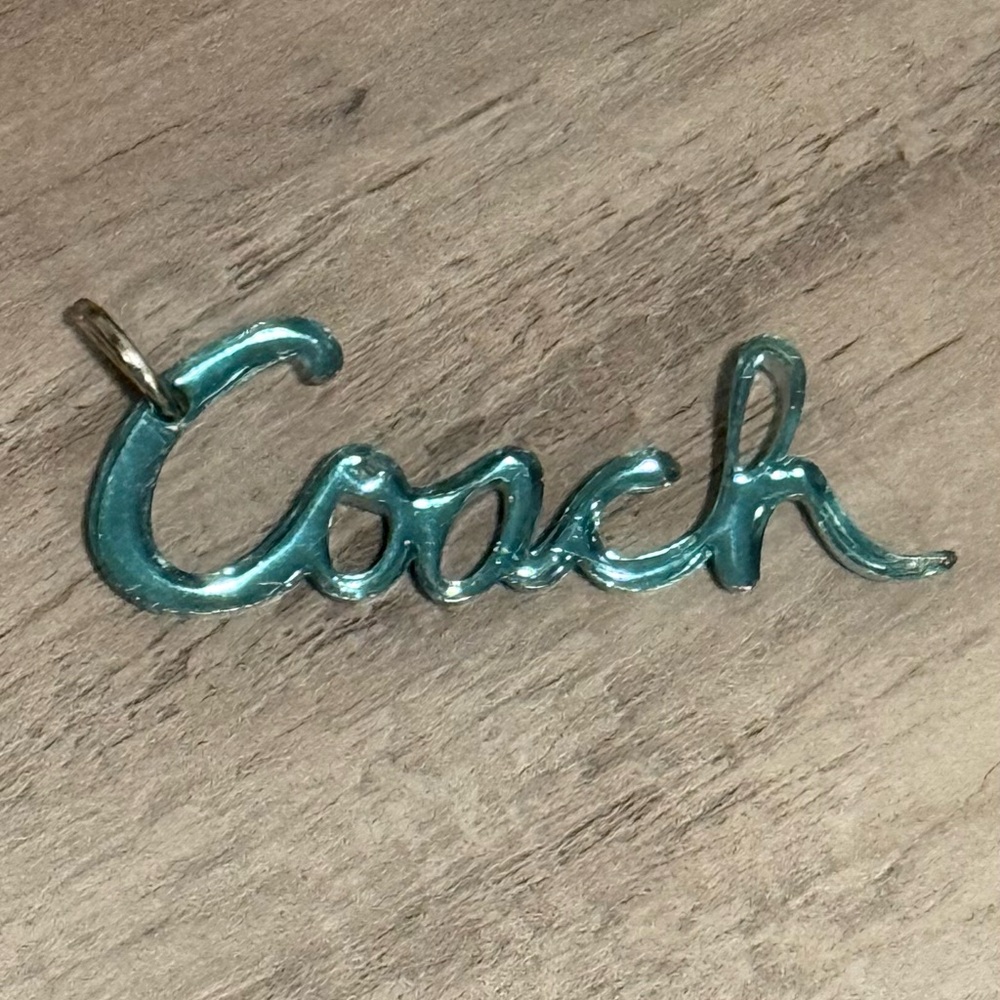 Coach Poppy Script Acrylic Hangtag Charm Pendant - teal blue